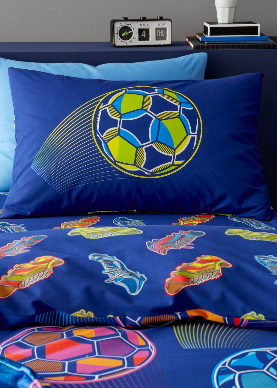 Catherine Lansfield Bright Football Reversible Duvet Cover Set Navy Blue