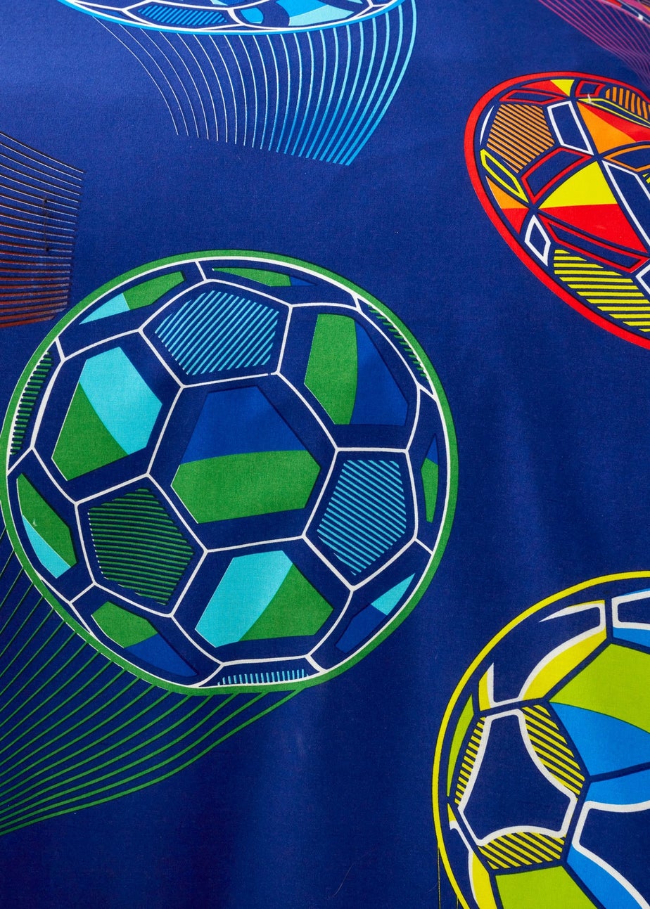 Catherine Lansfield Bright Football Reversible Duvet Cover Set Navy Blue