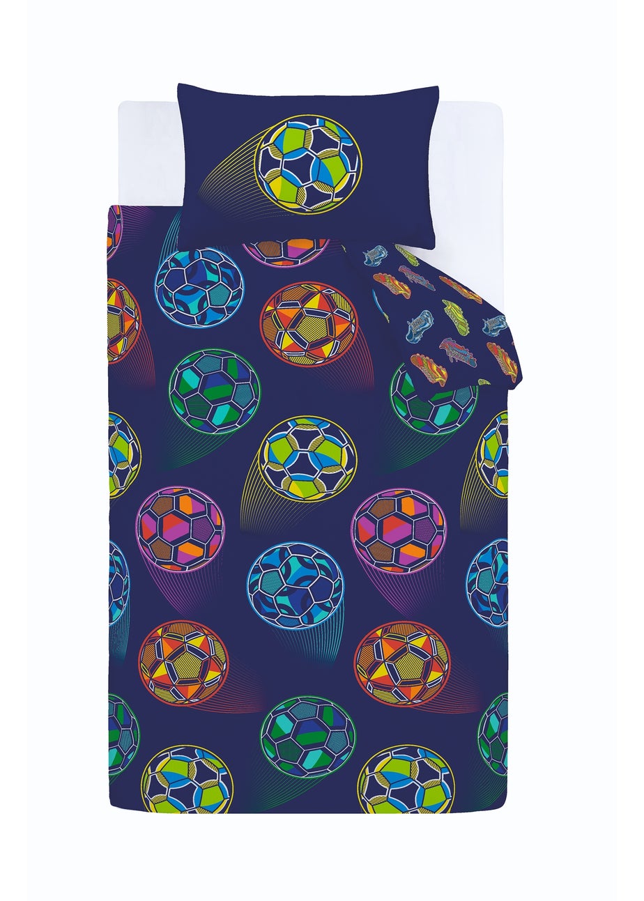 Catherine Lansfield Bright Football Reversible Duvet Cover Set Navy Blue