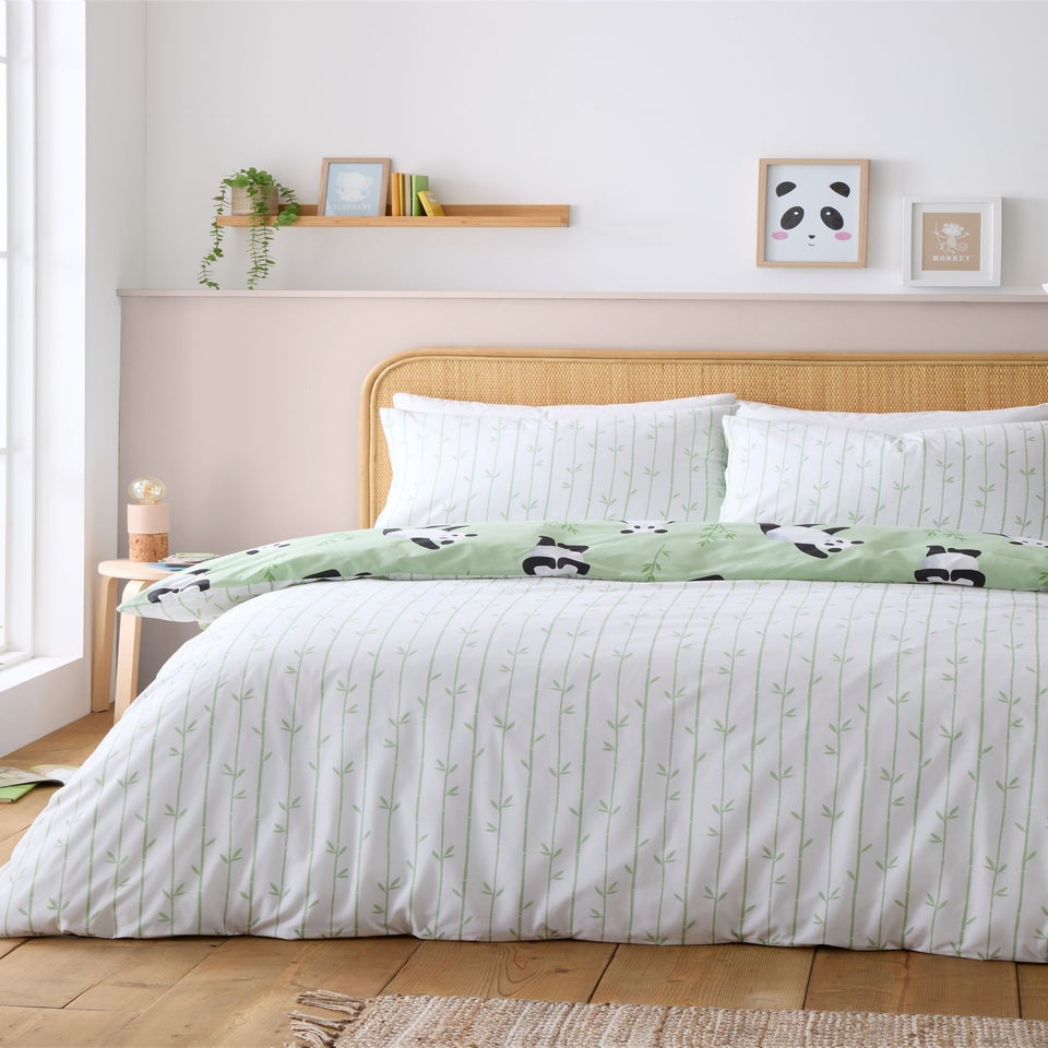 Catherine Lansfield Kids Panda Paws Reversible Duvet Cover Set Green
