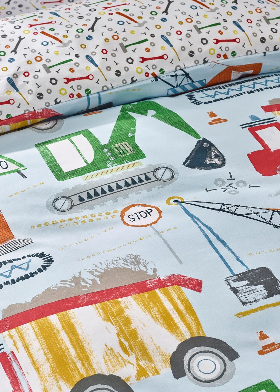 Catherine Lansfield Kids Digger Dreams Reversible Duvet Cover Set Blue