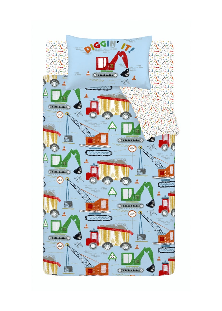 Catherine Lansfield Kids Digger Dreams Reversible Duvet Cover Set Blue