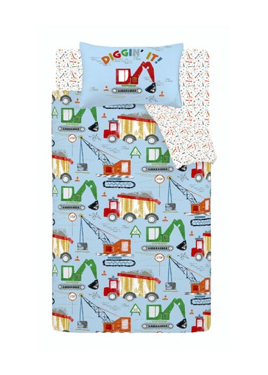 Catherine Lansfield Kids Digger Dreams Reversible Duvet Cover Set Blue