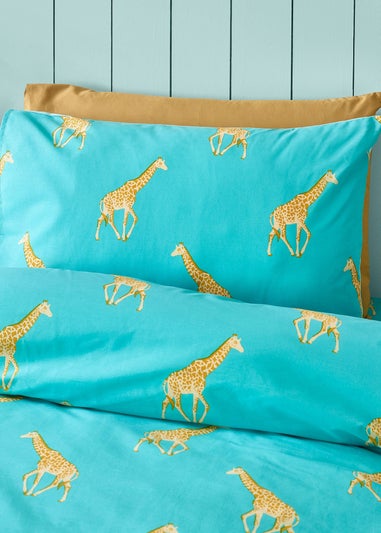 Catherine Lansfield Kids Havin A Giraffe Reversible Duvet Cover Set Aqua Blue