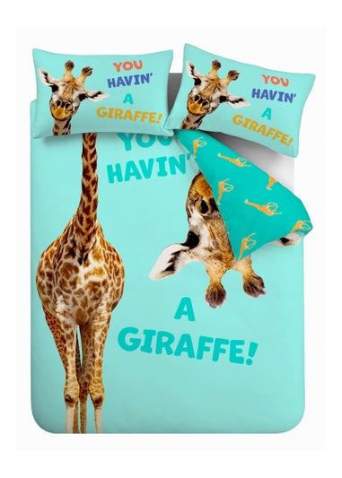 Catherine Lansfield Kids Havin A Giraffe Reversible Duvet Cover Set Aqua Blue