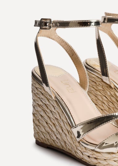 Linzi Tequila Gold Faux Leather Crossover Espadrille Inspired Wedge
