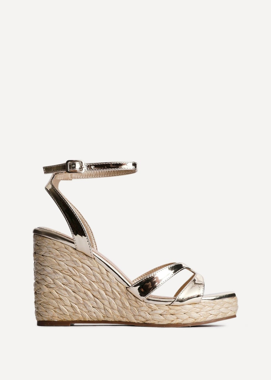 Linzi Tequila Gold Crossover Espadrille Wedges