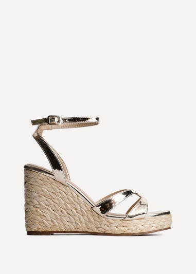Linzi Tequila Gold Crossover Espadrille Wedges
