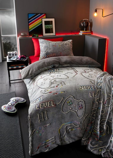 Catherine Lansfield Game Over Glow in the Dark Grey Fleece 3D Shaped Cushion