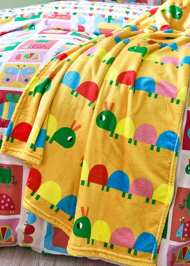Catherine Lansfield Kids Curious Caterpillar Cosy Fleece Yellow Blanket Throw