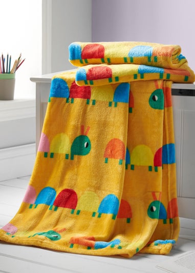 Catherine Lansfield Kids Curious Caterpillar Cosy Fleece Yellow Blanket Throw