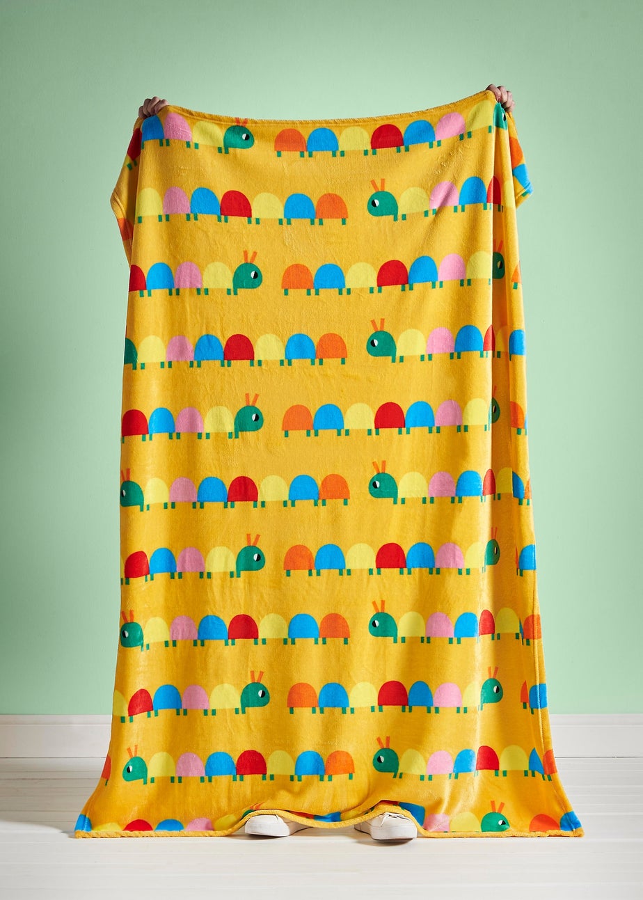 Catherine Lansfield Kids Curious Caterpillar Cosy Fleece Yellow Blanket Throw