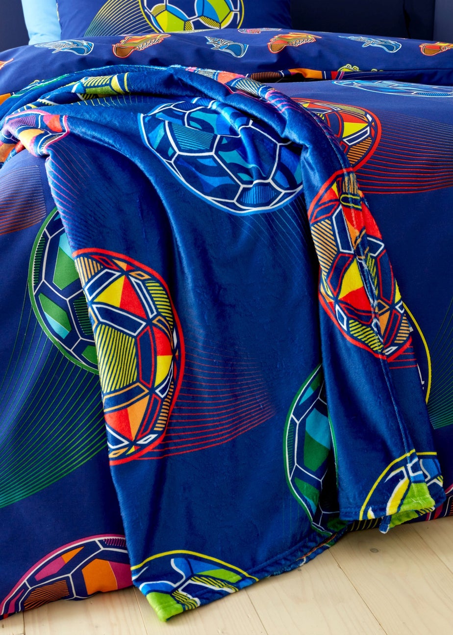 Catherine Lansfield Bright Blue Football Cosy Fleece Blanket Throw