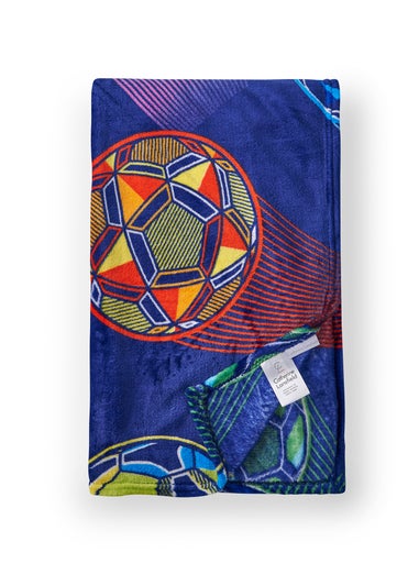 Catherine Lansfield Bright Blue Football Cosy Fleece Blanket Throw