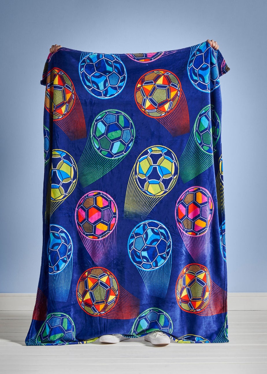 Catherine Lansfield Bright Blue Football Cosy Fleece Blanket Throw