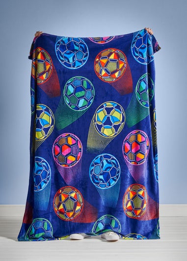 Catherine Lansfield Bright Blue Football Cosy Fleece Blanket Throw