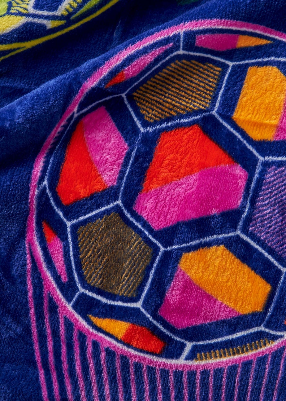 Catherine Lansfield Bright Blue Football Cosy Fleece Blanket Throw