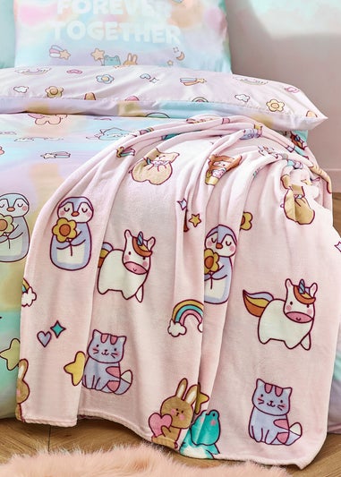 Catherine Lansfield Kids Pink Forever Together Cosy Fleece Blanket Throw