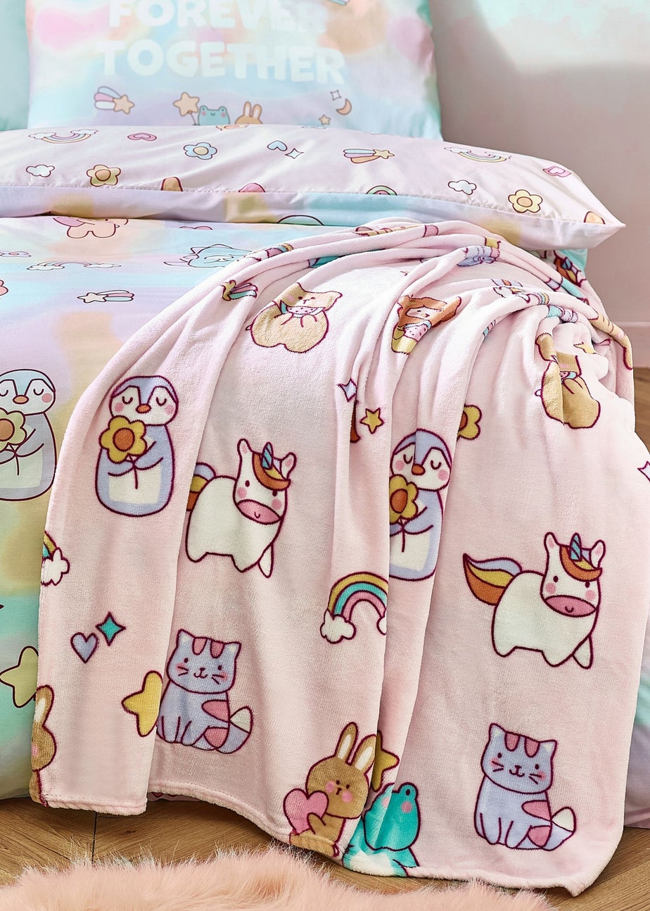 Catherine Lansfield Kids Pink Forever Together Cosy Fleece Blanket Throw