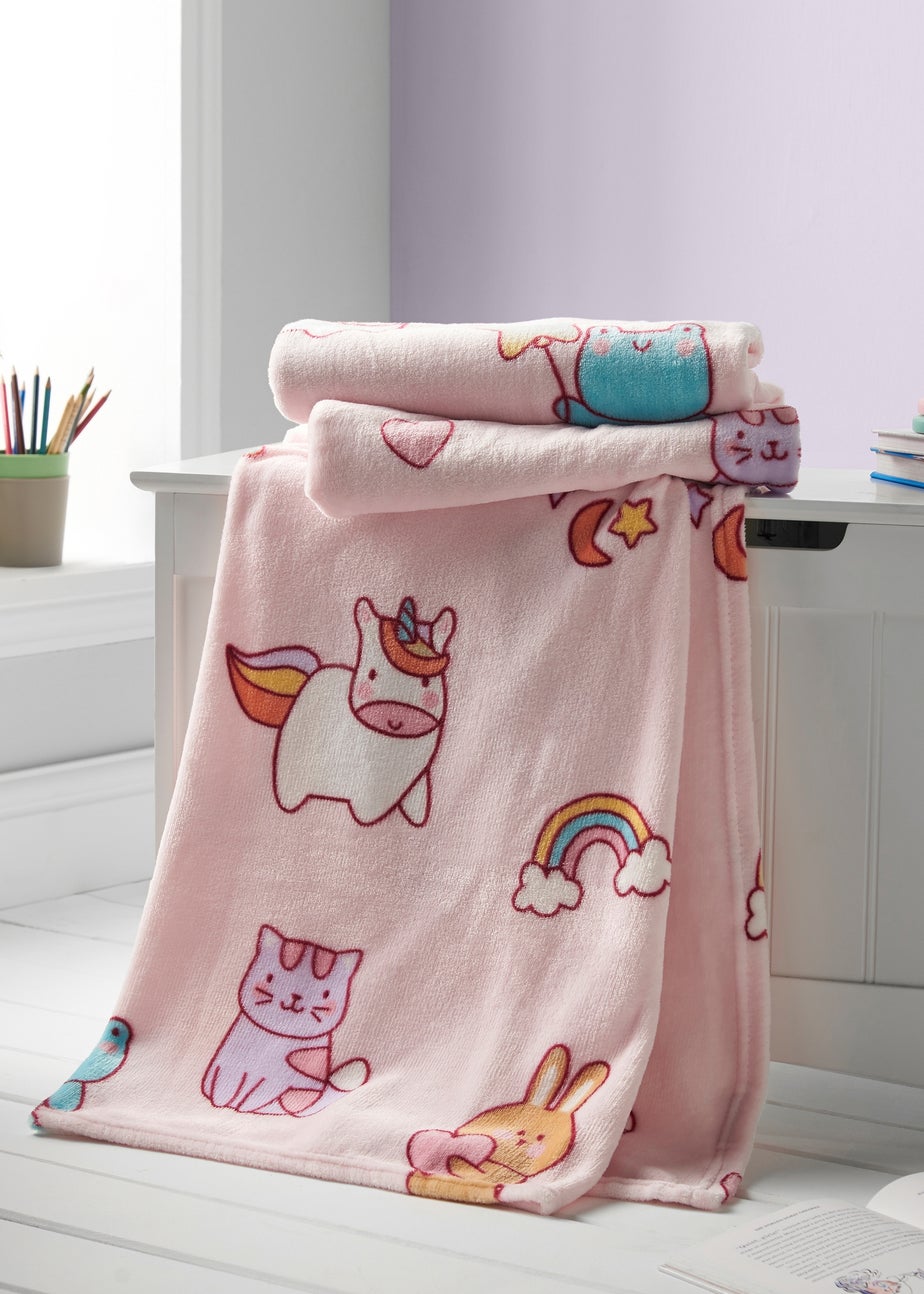 Catherine Lansfield Kids Pink Forever Together Cosy Fleece Blanket Throw