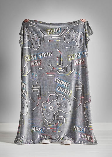 Catherine Lansfield Game Over Glow in the Dark Cosy Fleece Blanket Throw (130x170cm)
