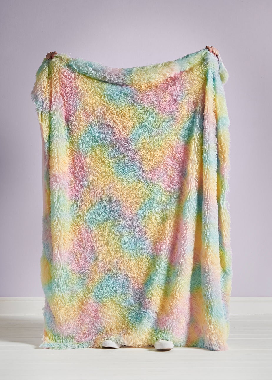 Catherine Lansfield Cuddly Rainbow Deep Pile Faux Fur Blanket Throw