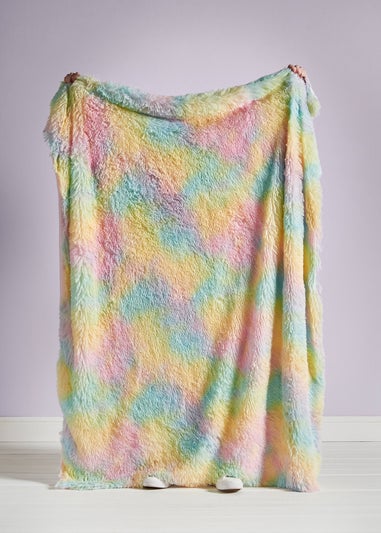 Catherine Lansfield Cuddly Rainbow Deep Pile Faux Fur Blanket Throw
