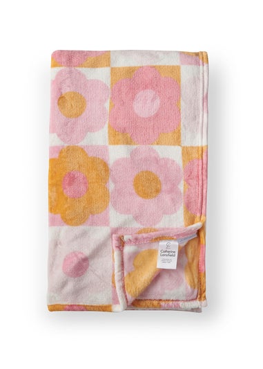 Catherine Lansfield Retro Daisy Cosy Fleece Pink Yellow Blanket Throw