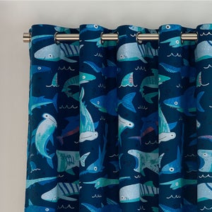 Catherine Lansfield Kids Jawsome Shark Fully Reversible Eyelet Curtain Navy Blue