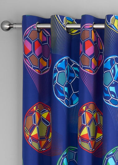 Catherine Lansfield Bright Football Fully Reversible Eyelet Curtains Navy Blue