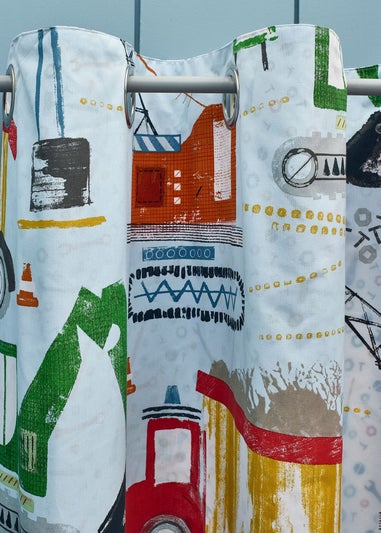 Catherine Lansfield Kids Digger Dreams Fully Reversible Eyelet Curtains Blue