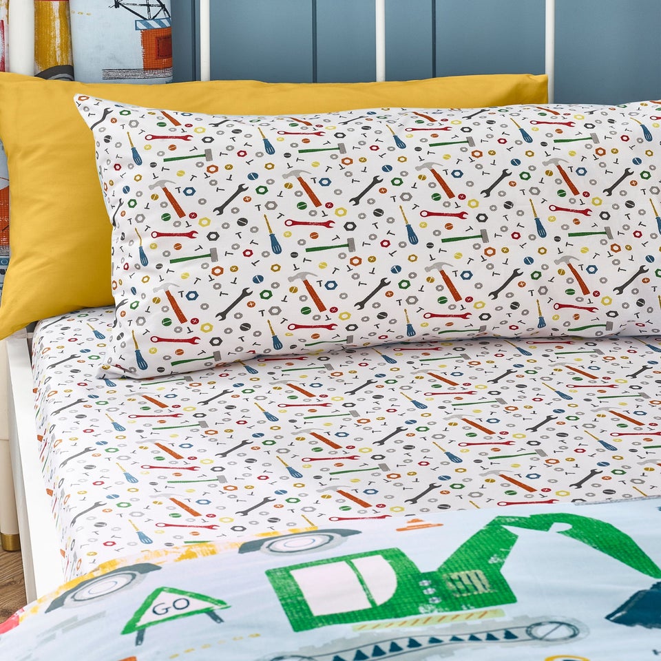 Catherine Lansfield Kids Blue Digger Dreams Fitted Sheet