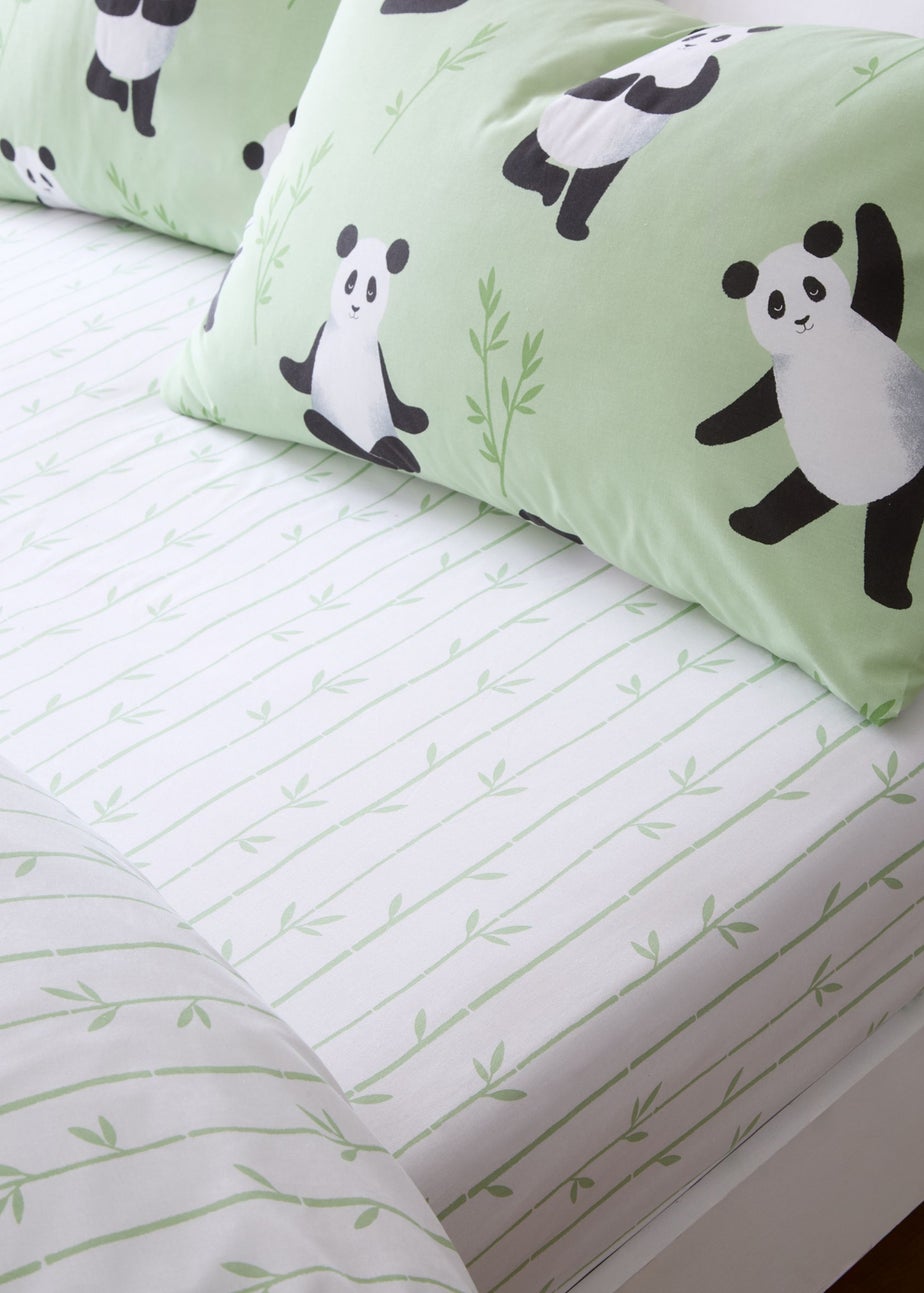 Catherine Lansfield Kids Panda Paws White Green Fitted Sheet