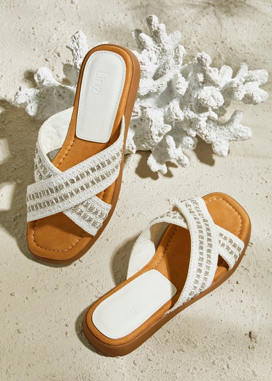 Linzi Genie White Raffia Sandals