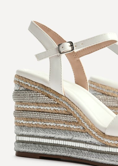 Linzi Icon White Faux Leather Embellished Wedge