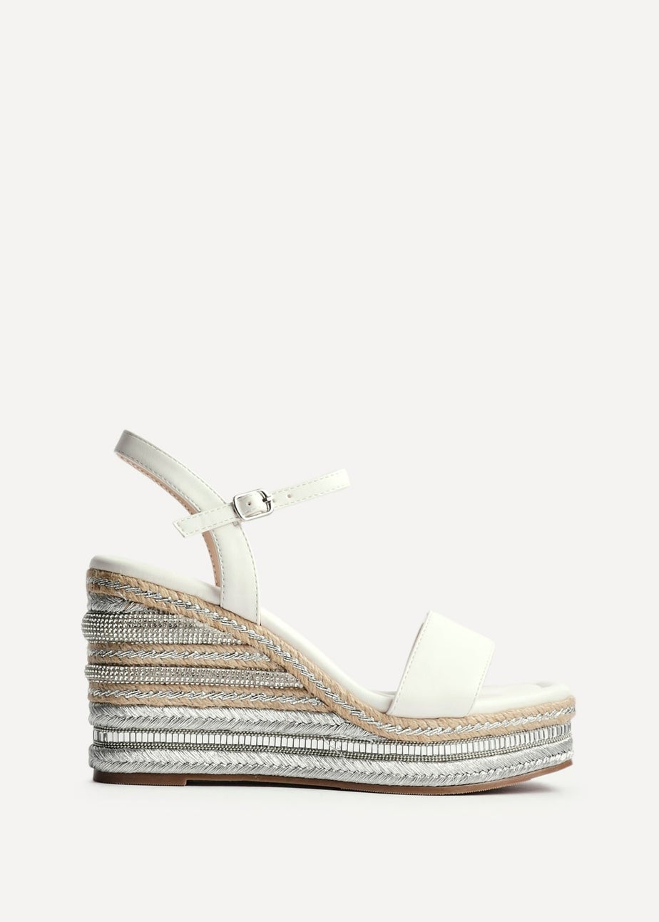 Linzi Icon White Faux Leather Embellished Wedge