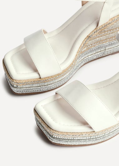 Linzi Icon White Faux Leather Embellished Wedge