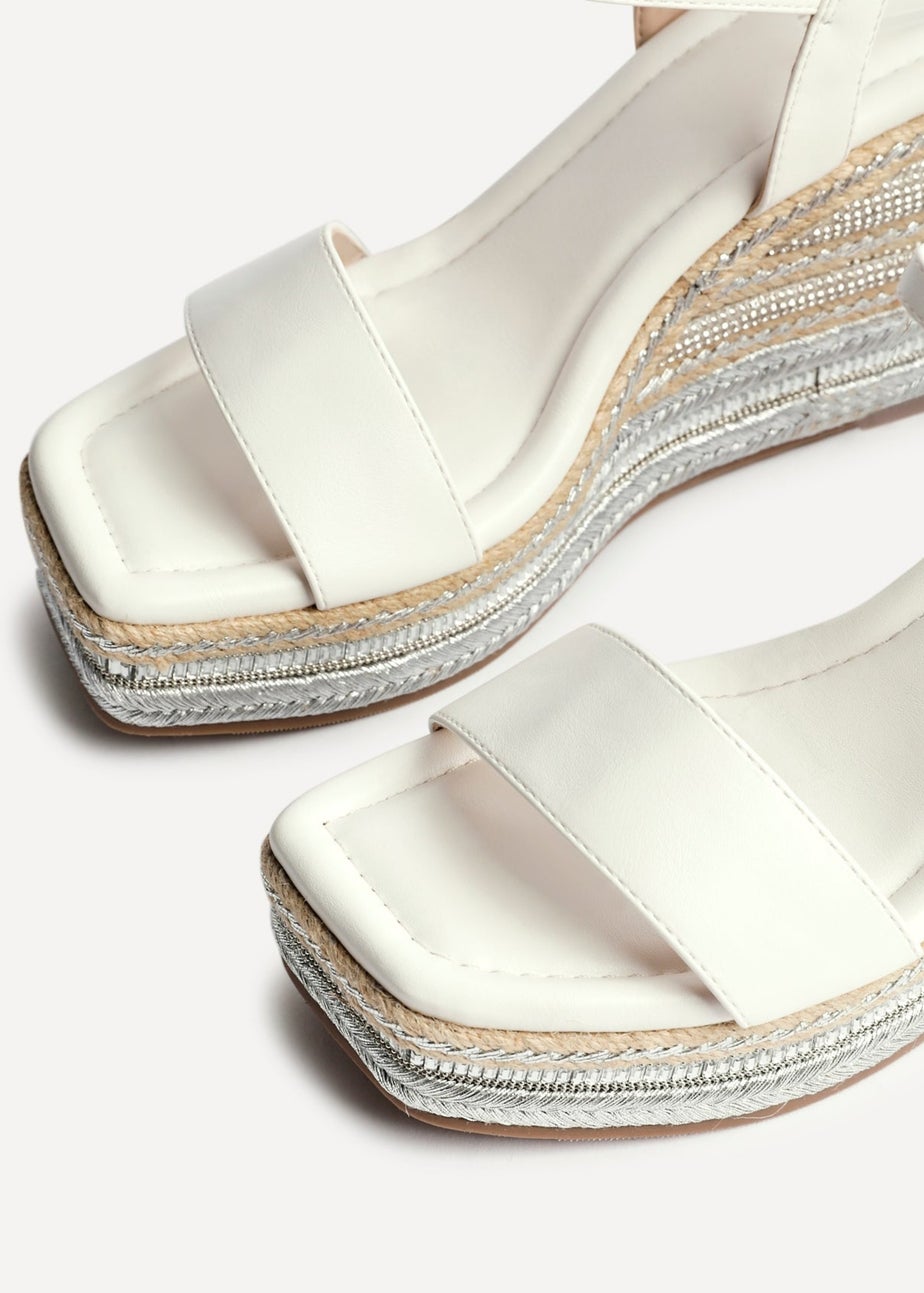 Linzi Icon White Faux Leather Embellished Wedge