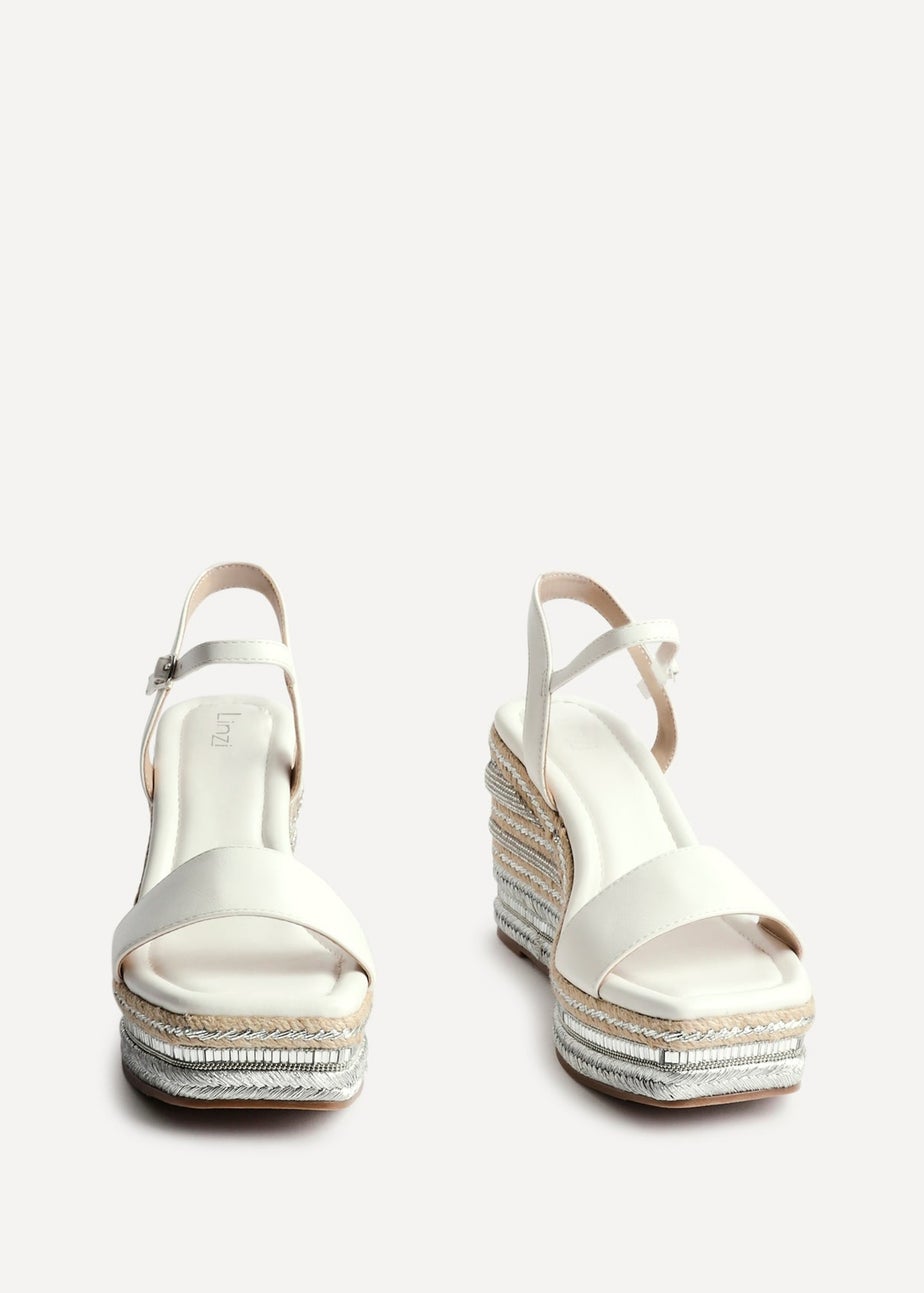 Linzi Icon White Faux Leather Embellished Wedge