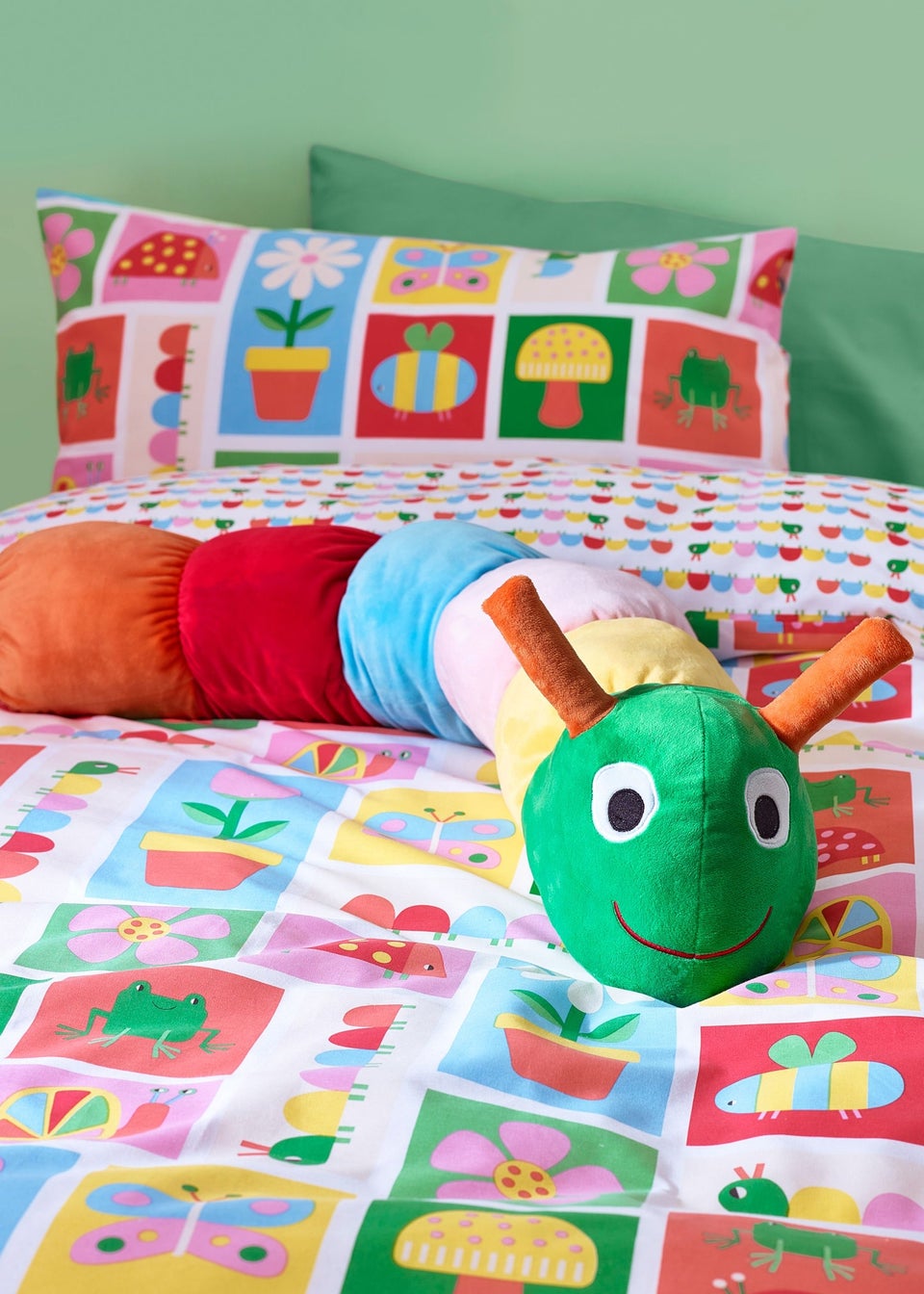 Catherine Lansfield Kids Bright Charlee Caterpillar 3D Shaped Cushion