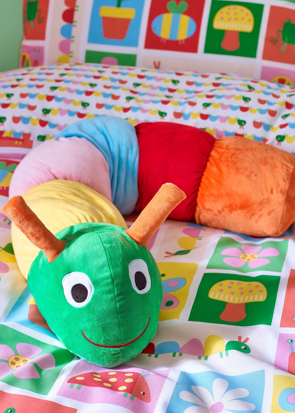 Catherine Lansfield Kids Bright Charlee Caterpillar 3D Shaped Cushion