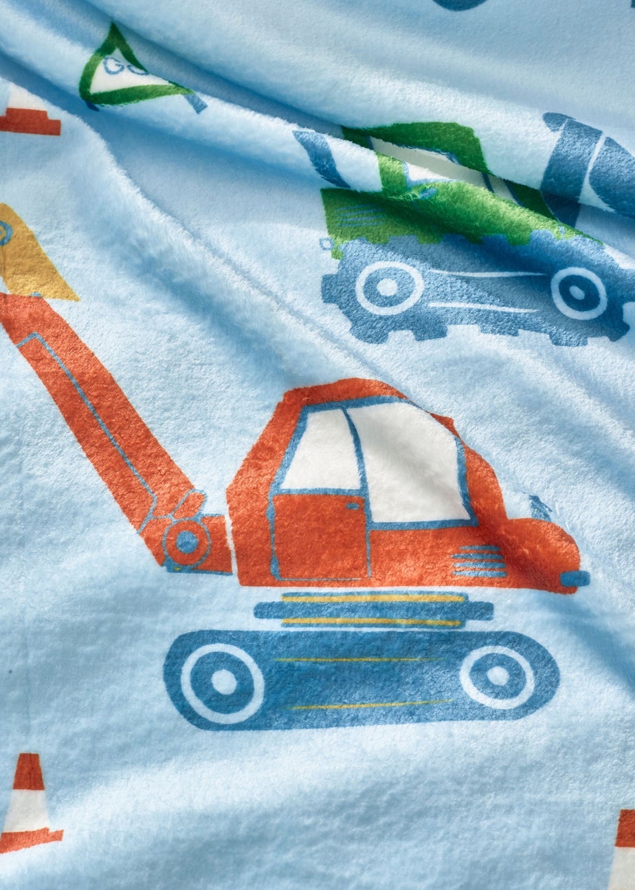 Catherine Lansfield Kids Digger Dreams Cosy Blue Fleece Blanket Throw