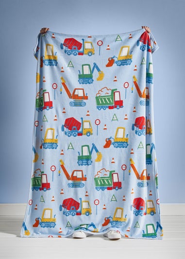 Catherine Lansfield Kids Digger Dreams Cosy Blue Fleece Blanket Throw