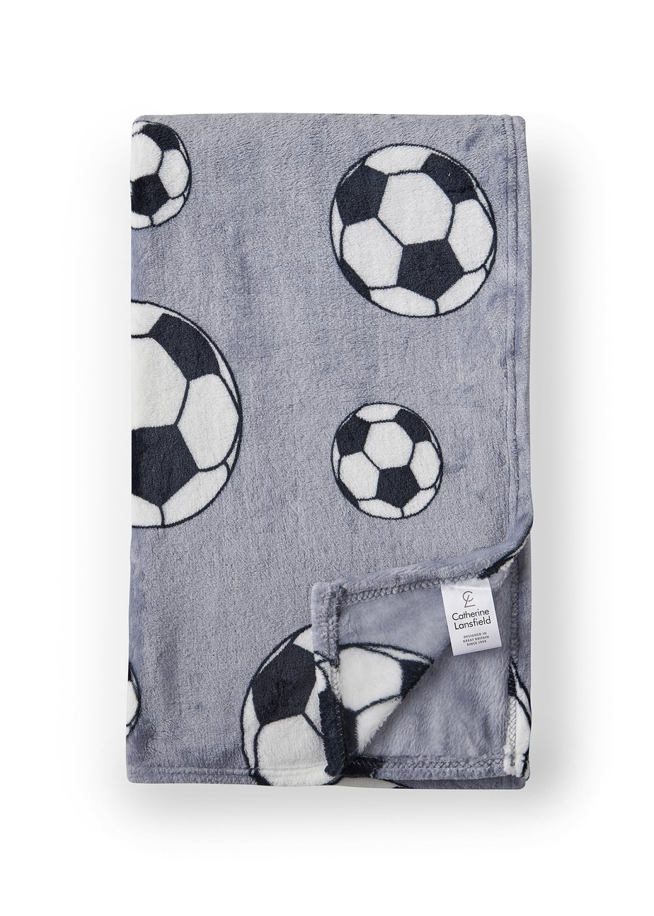 Catherine Lansfield Cosy Grey Football Fleece Blanket Throw