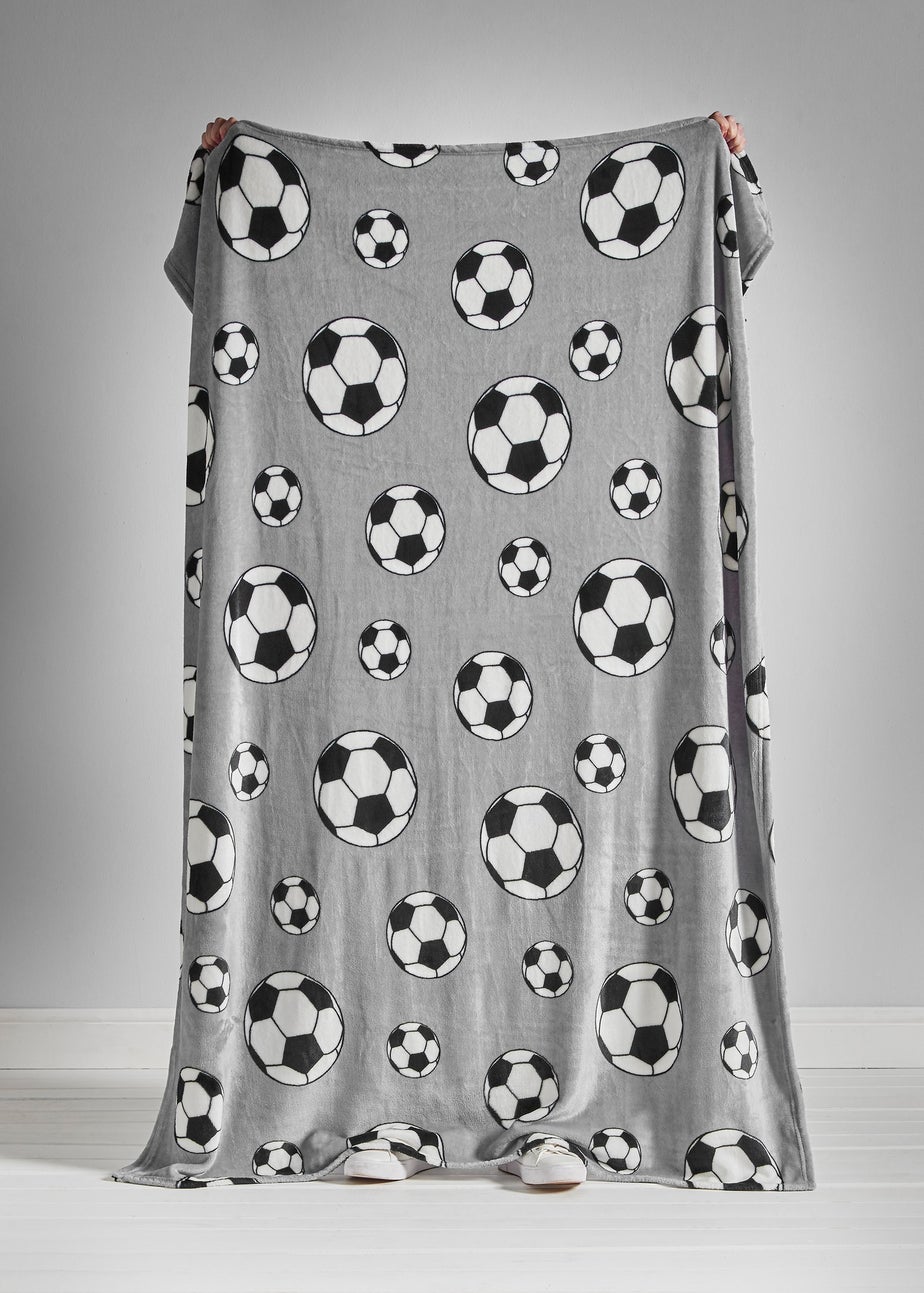 Catherine Lansfield Cosy Grey Football Fleece Blanket Throw