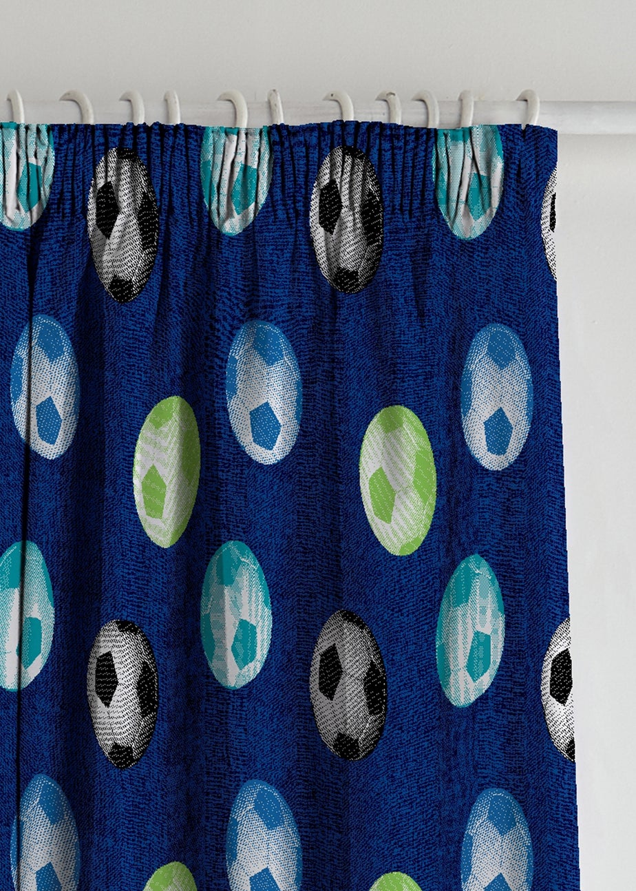 Catherine Lansfield Kids Football Lined Pencil Pleat Curtains Blue