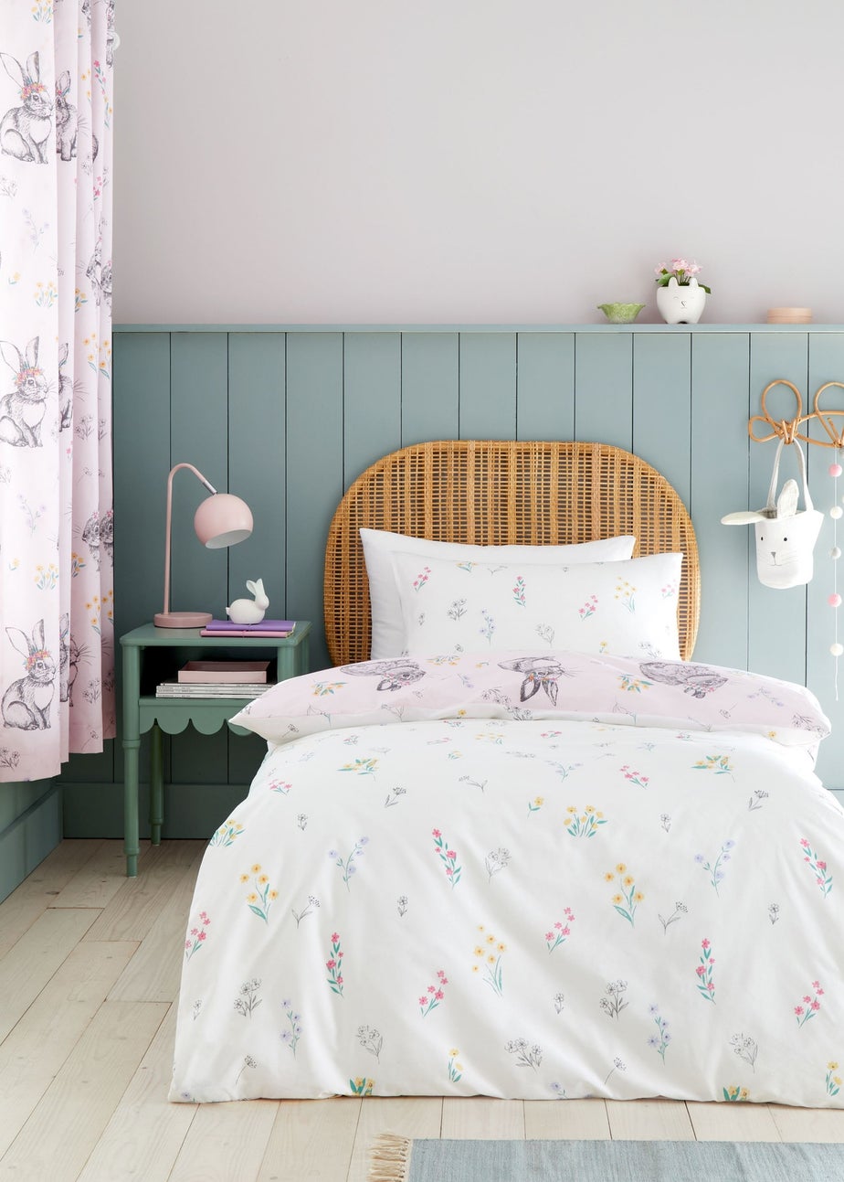 Catherine Lansfield Bunny Tails Ditsy Flowers Reversible Duvet Cover Set Pink