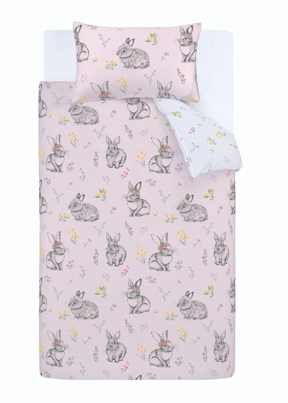 Catherine Lansfield Bunny Tails Ditsy Flowers Reversible Duvet Cover Set Pink