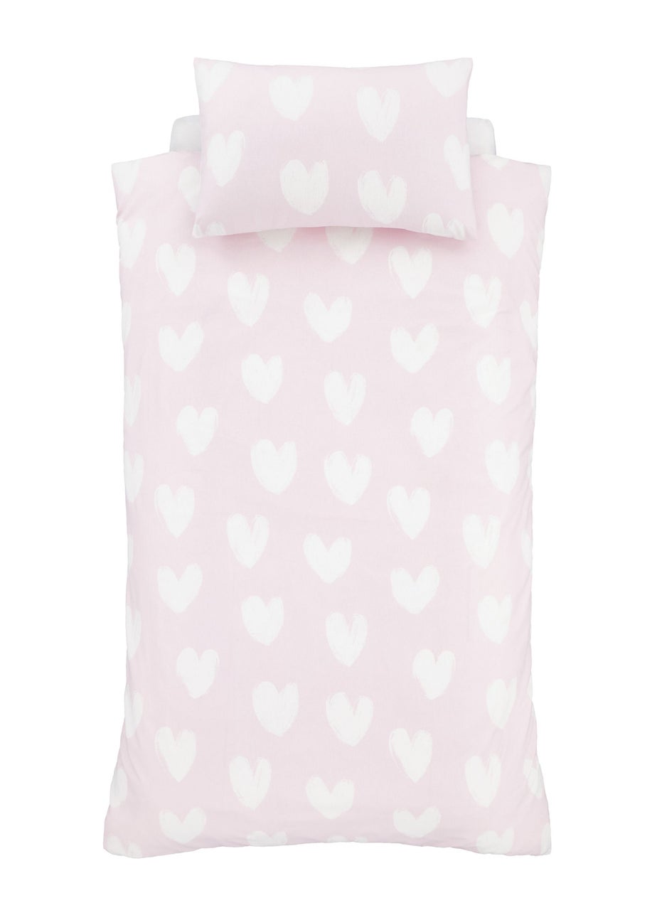 Catherine Lansfield Brushed Cotton Hearts Reversible Double Duvet Cover Set Pink