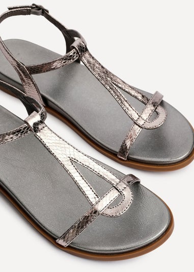 Linzi Saylor Pewter Faux Leather Textured T Bar Sandals